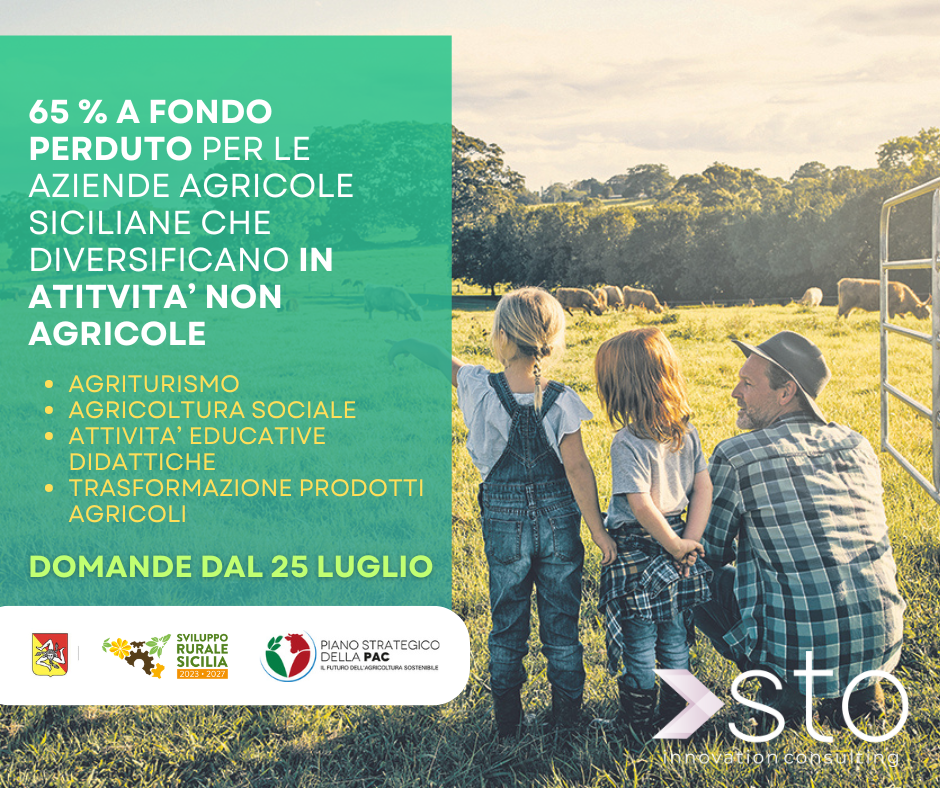 Bando per le aziende Agricole Siciliane per la diversificazione in attività non agricole – 65% a fondo perduto – DOMANDE DAL 25 LUGLIO