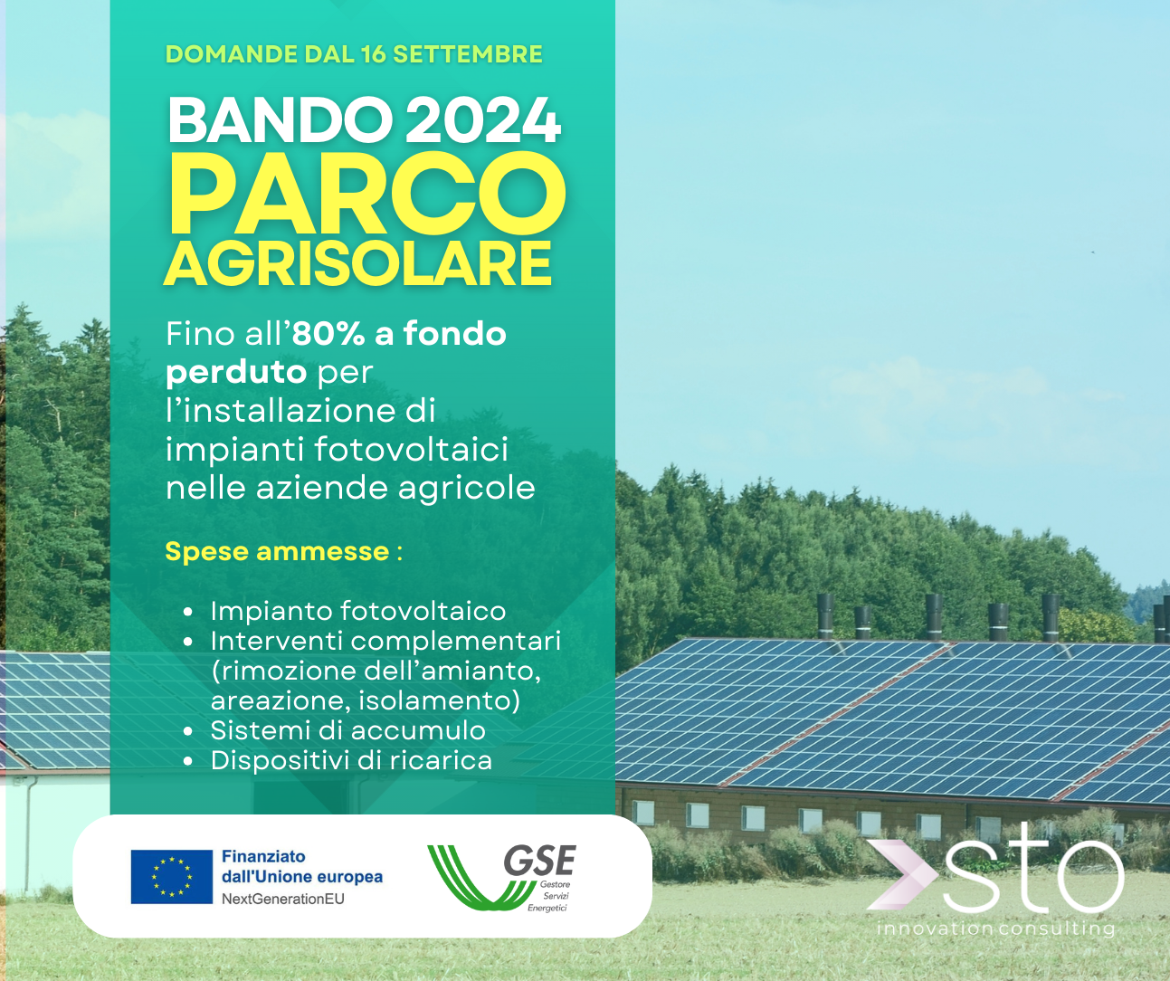 Bando Parco Agrisolare 3 – 2024 –  80% a fondo perduto – domande dal 16 settembre